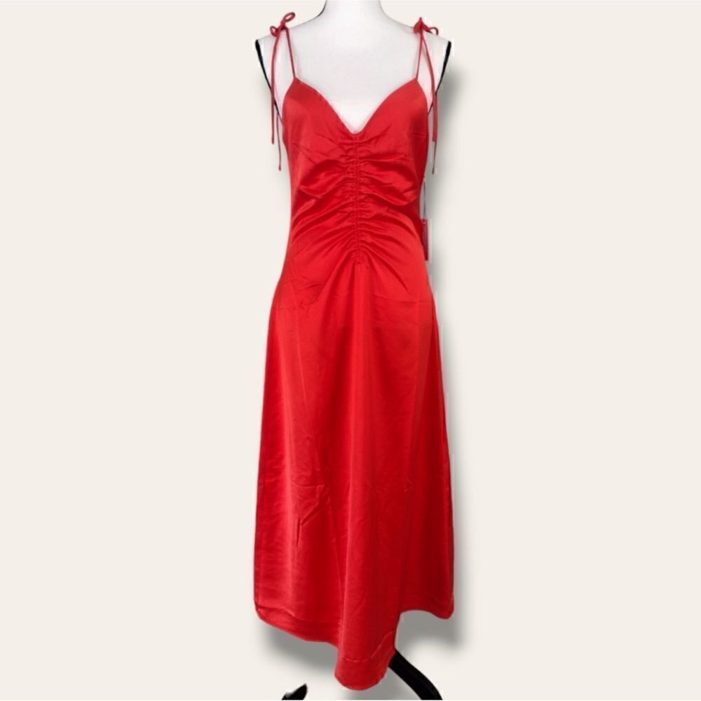 NWOT JASON WU Bright Orange SATIN Long Dress Size M CRISS CROSS BACK/RUCHED